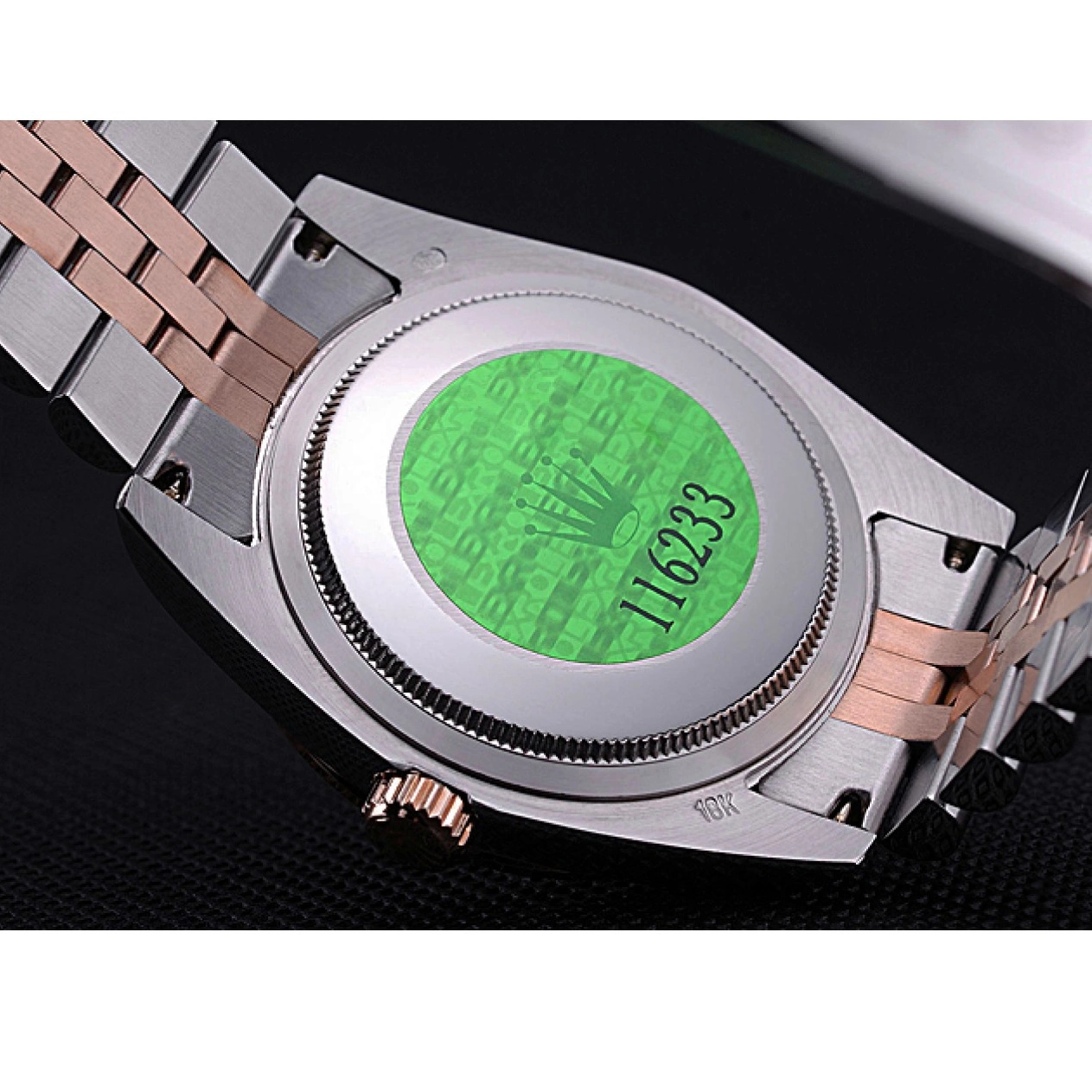 Aaa replica watch Dial Black and Gold Stainless Steel 622545 DateJust Bracelet Rolex 0802